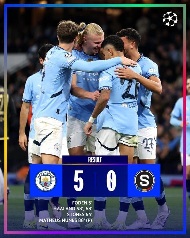 意甲直播-【欧冠】曼城5比0布拉格斯巴达，哈兰德梅开二度